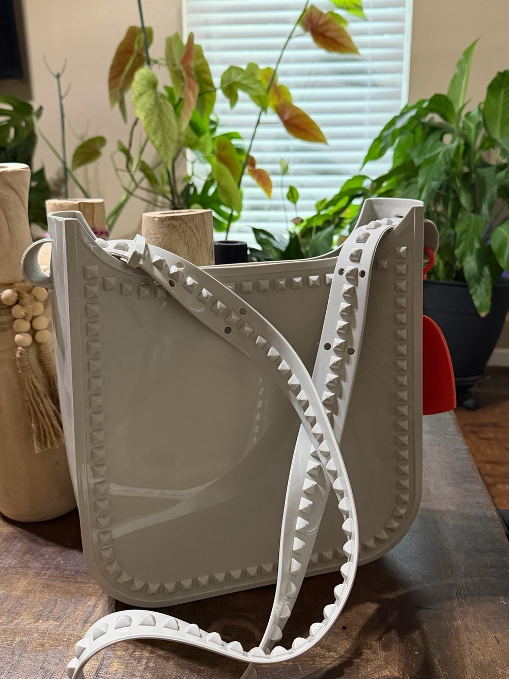 NWOT Carmen Sol Made in Italy Studded Jelly Tote Bag With Heart Charm